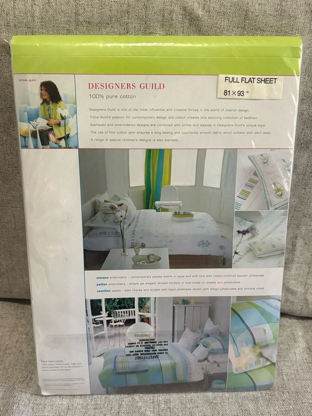 Designers Guild Embroidered Paisley Motif Cotton Full Size Flat Sheet Flat NWOT